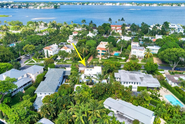 aerial view featuring a water view