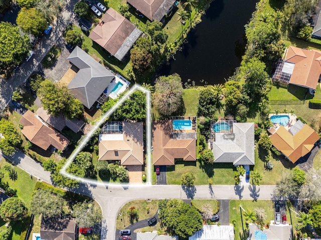 aerial view with a water view