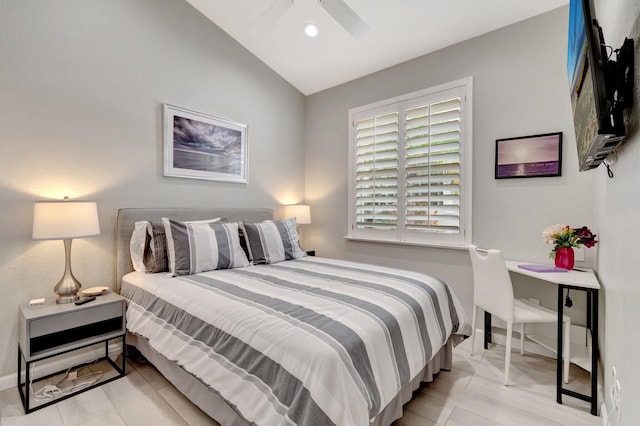 bedroom with vaulted ceiling and ceiling fan