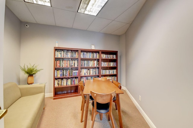 office space featuring a paneled ceiling and carpet floors