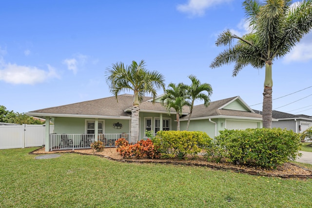 view of front of property featuring a porch and a front lawn