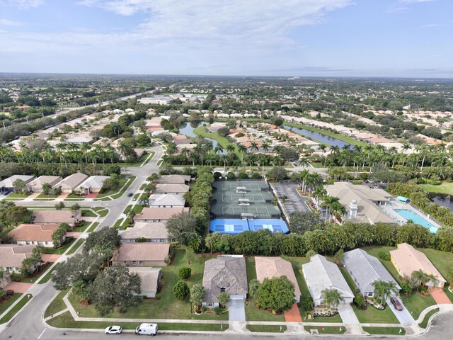 aerial view with a water view