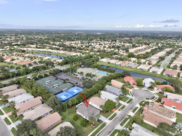 aerial view featuring a water view