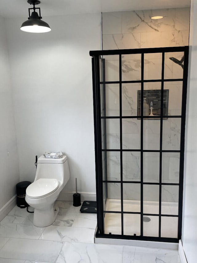 bathroom with toilet and walk in shower