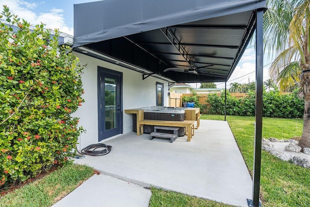 view of patio featuring a hot tub