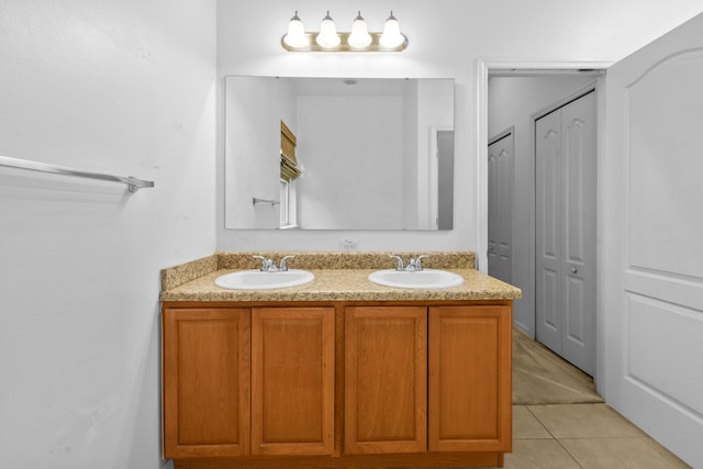 bathroom with vanity and tile patterned floors