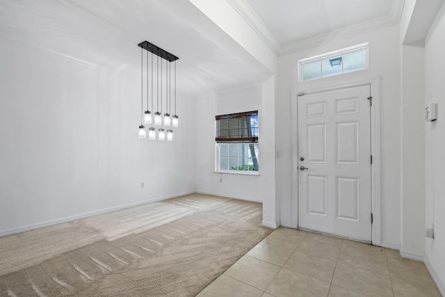 tiled entryway with crown molding