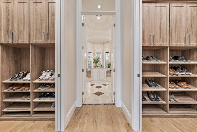 spacious closet featuring light hardwood / wood-style flooring