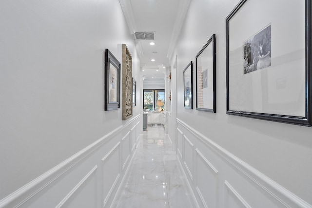 hallway with ornamental molding