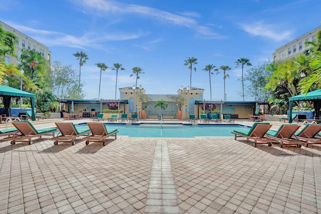 view of pool featuring a patio