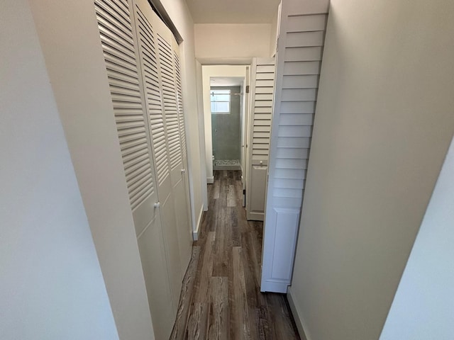 corridor with dark wood-type flooring