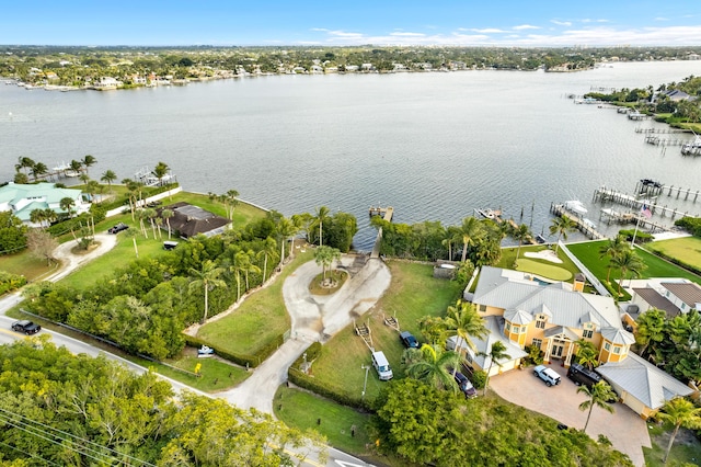 aerial view with a water view