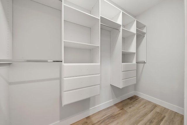 walk in closet with wood-type flooring