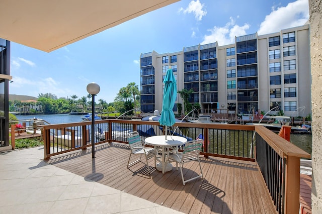 deck with a water view