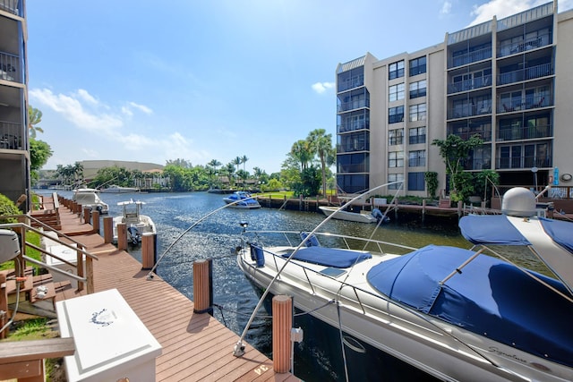 dock area with a water view