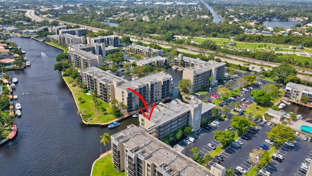 bird's eye view featuring a water view