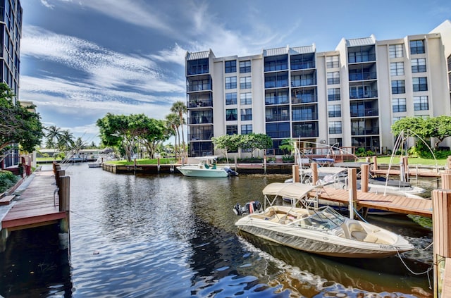 dock area featuring a water view