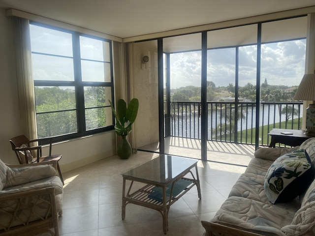 living room with a water view