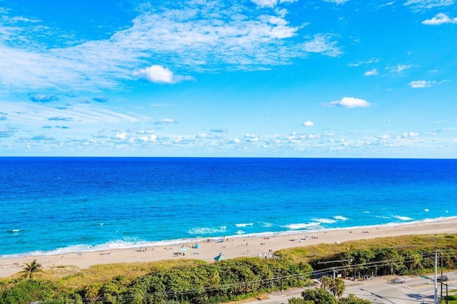 view of water feature with a beach view