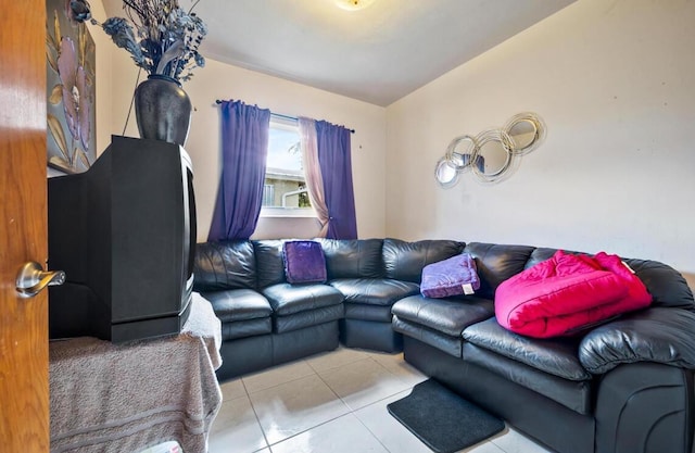 living room featuring light tile patterned floors