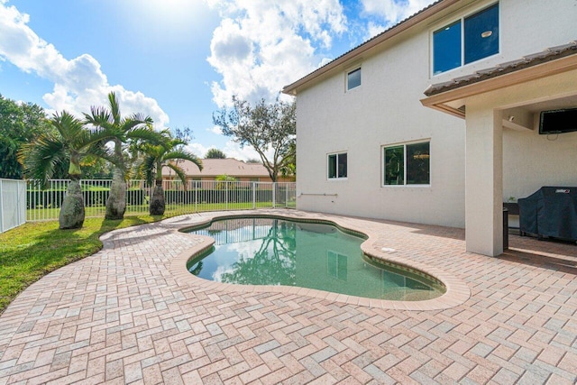 view of pool with a patio area and a grill