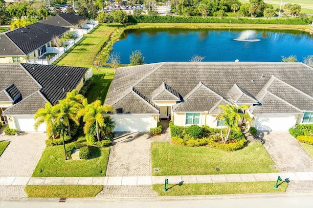 aerial view with a water view