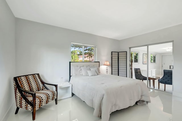 bedroom with concrete floors