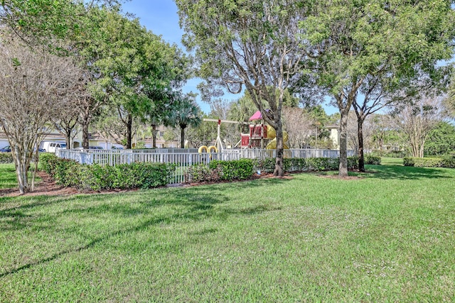 view of yard with a playground