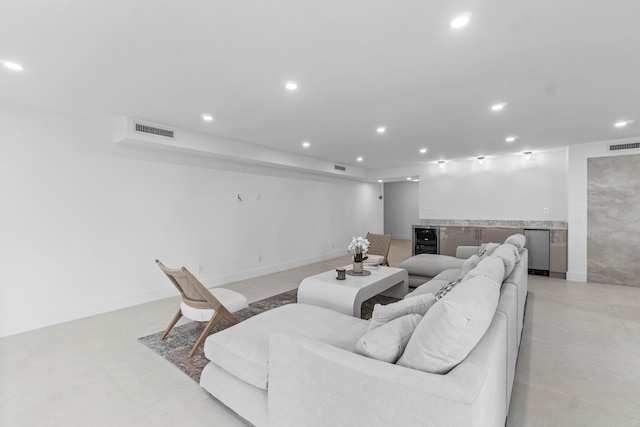 living room featuring wine cooler