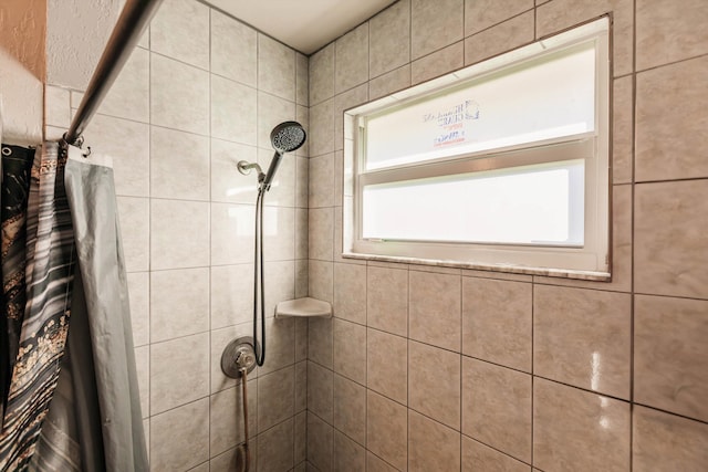 bathroom featuring a shower with shower curtain