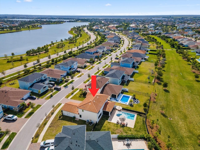 aerial view featuring a water view