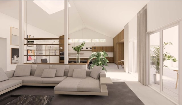 living room with lofted ceiling