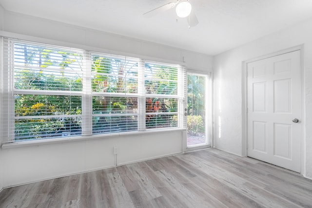 spare room featuring ceiling fan and light wood-type flooring