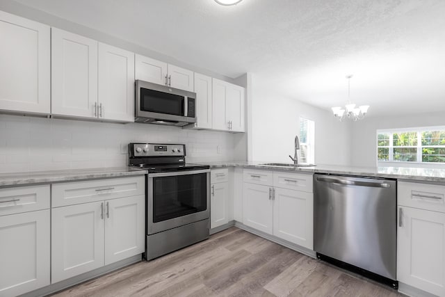 kitchen with appliances with stainless steel finishes, backsplash, white cabinetry, and sink