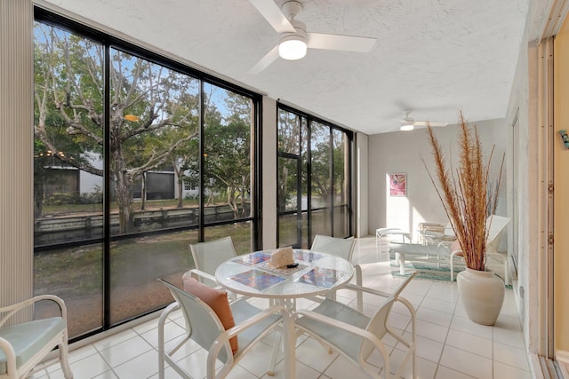 sunroom featuring ceiling fan