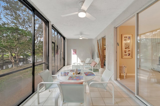 sunroom / solarium with a wealth of natural light and ceiling fan