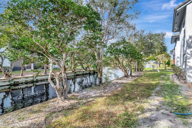 view of yard with a water view