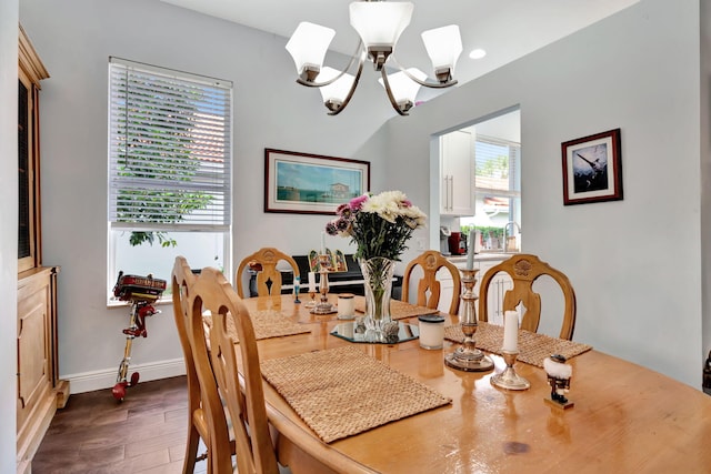 dining room with a chandelier