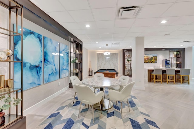 dining space with pool table