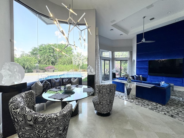 interior space with a tray ceiling