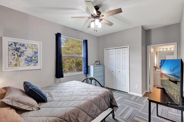 bedroom with a closet and ceiling fan