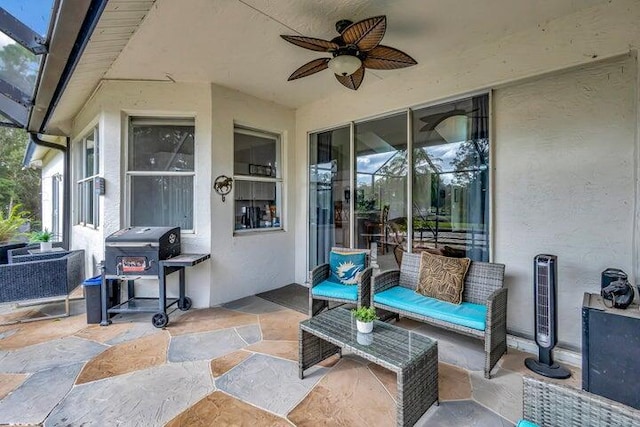 view of patio featuring grilling area and ceiling fan