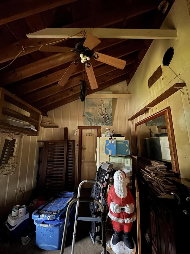 interior space featuring ceiling fan