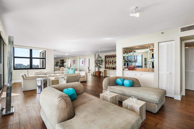 living room with hardwood / wood-style floors