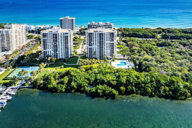 aerial view with a water view