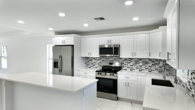 kitchen featuring white cabinetry, sink, and appliances with stainless steel finishes