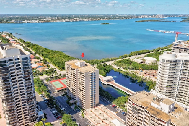 bird's eye view featuring a water view