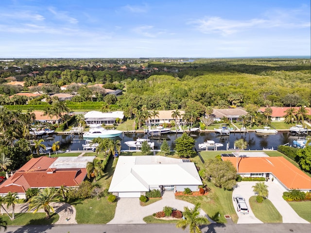 aerial view featuring a water view