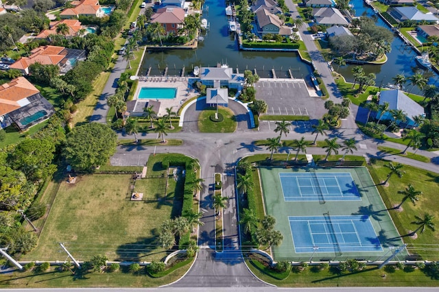 bird's eye view featuring a water view