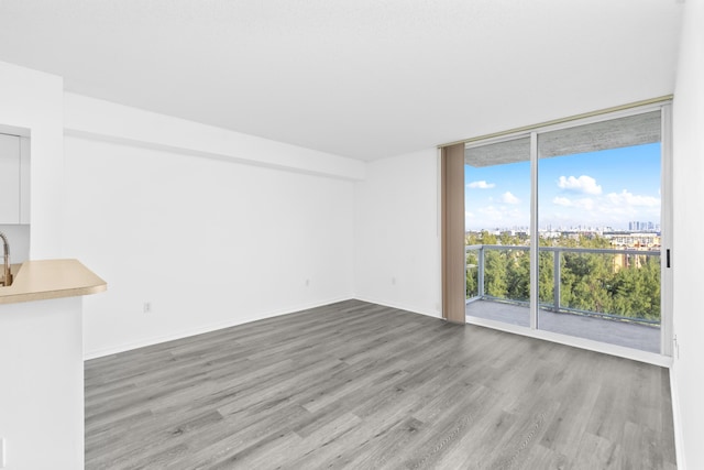 unfurnished living room with floor to ceiling windows and hardwood / wood-style floors